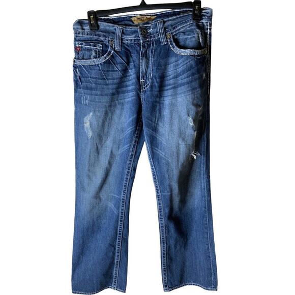 Big Star Pioneer Jeans Men's Size 33R Bootcut Distressed Big Stitches Blue Denim - Picture 1 of 12